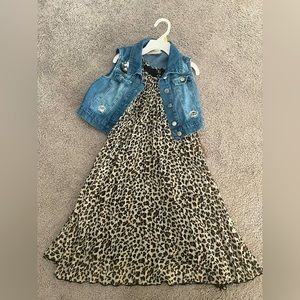Leopard dress with jean cutoff jacket